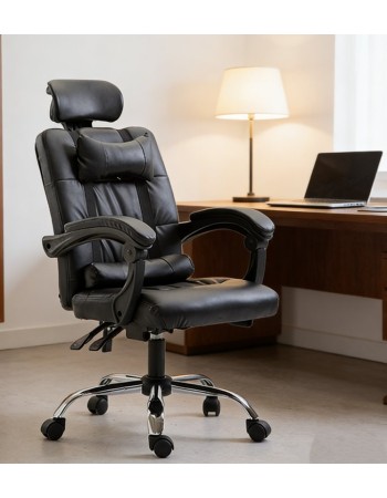 Καρέκλα Γραφείου Δερματίνης με μπράτσα και ανάκληση  Μαύρη 113-121x69x64cm