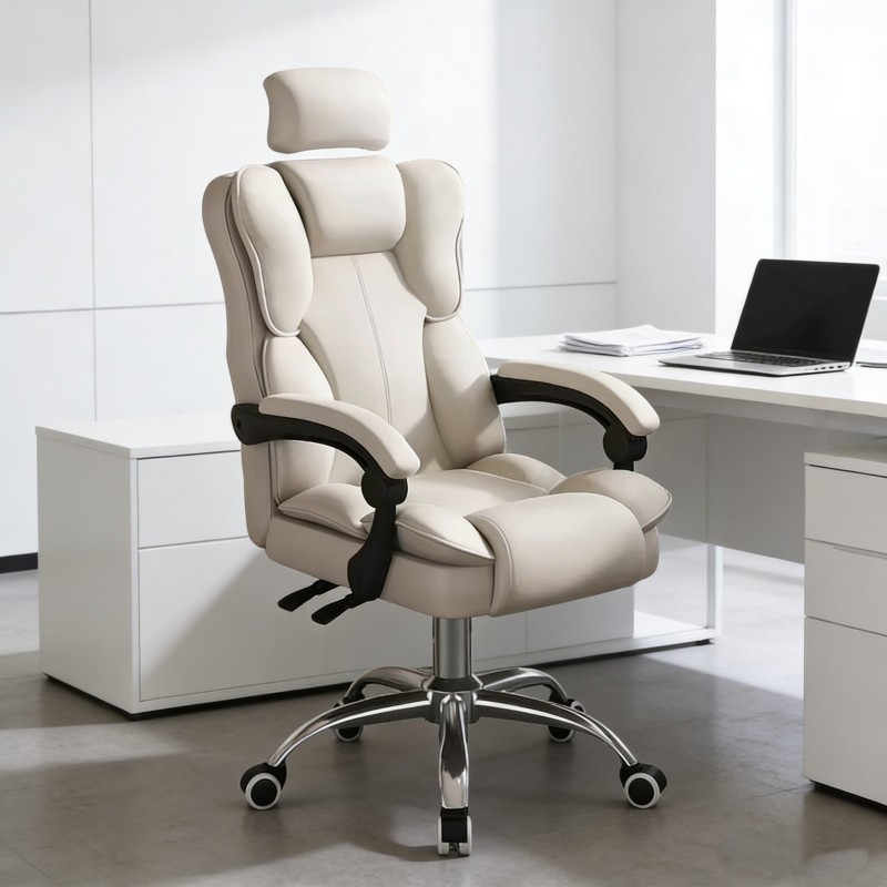 Καρέκλα Γραφείου Διευθυντική με μπράτσα και ανάκληση Δερματίνης Λευκό 113-121x69x64cm