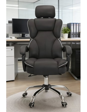 Καρέκλα Γραφείου Διευθυντική με μπράτσα και ανάκληση Δερματίνης Μαύρο 113-121x69x64cm