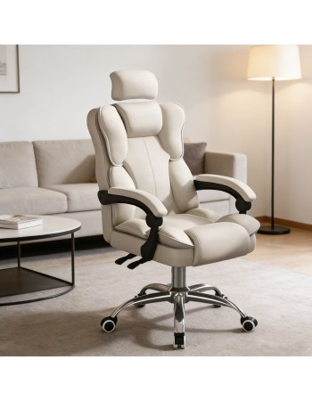 Καρέκλα Γραφείου Διευθυντική με μπράτσα και ανάκληση Δερματίνης Λευκό 113-121x69x64cm