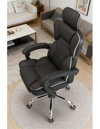 Καρέκλα Γραφείου Διευθυντική με μπράτσα και ανάκληση Δερματίνης Μαύρο 113-121x69x64cm