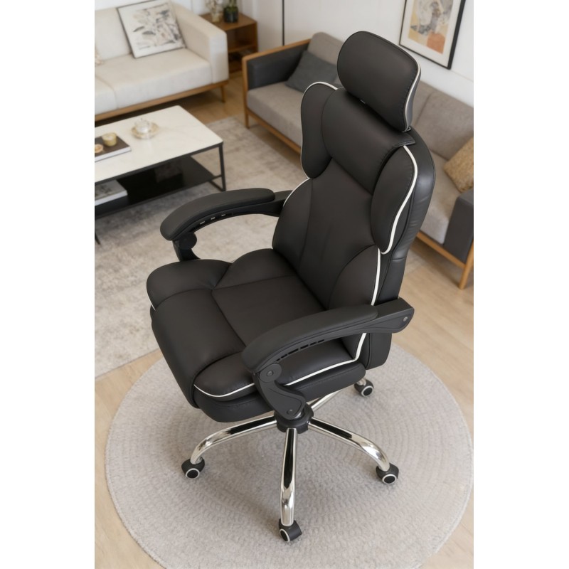 Καρέκλα Γραφείου Διευθυντική με μπράτσα και ανάκληση Δερματίνης Μαύρο 113-121x69x64cm