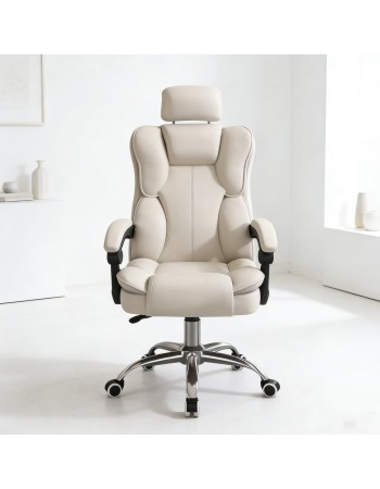 Καρέκλα Γραφείου Διευθυντική με μπράτσα και ανάκληση Δερματίνης Λευκό 113-121x69x64cm