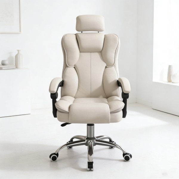 Καρέκλα Γραφείου Διευθυντική με μπράτσα και ανάκληση Δερματίνης Λευκό 113-121x69x64cm