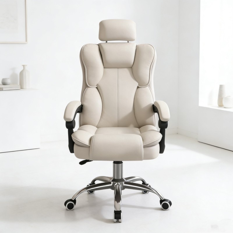 Καρέκλα Γραφείου Διευθυντική με μπράτσα και ανάκληση Δερματίνης Λευκό 113-121x69x64cm