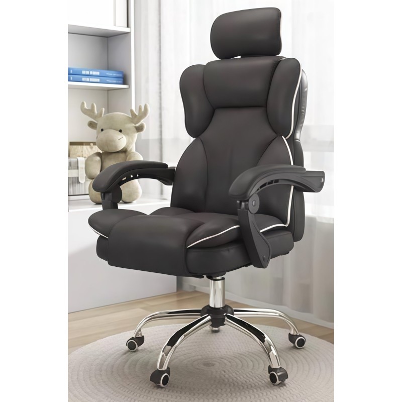 Καρέκλα Γραφείου Διευθυντική με μπράτσα και ανάκληση Δερματίνης Μαύρο 113-121x69x64cm