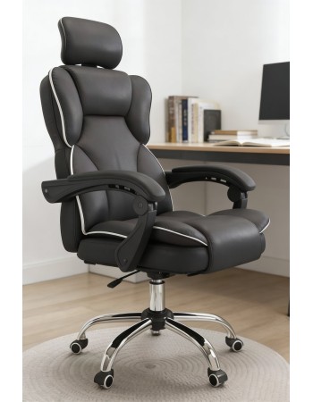Καρέκλα Γραφείου Διευθυντική με μπράτσα και ανάκληση Δερματίνης Μαύρο 113-121x69x64cm