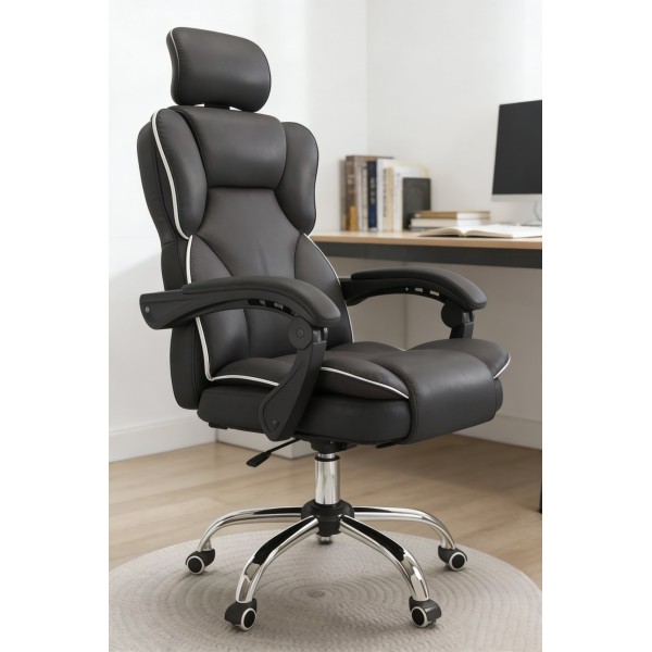 Καρέκλα Γραφείου Διευθυντική με μπράτσα και ανάκληση Δερματίνης Μαύρο 113-121x69x64cm