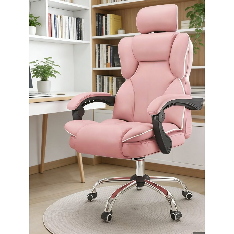 Καρέκλα Γραφείου Διευθυντική με μπράτσα και ανάκληση Δερματίνης Ροζ 113-121x69x64cm