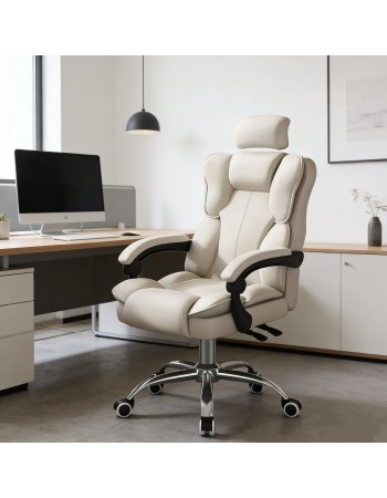 Καρέκλα Γραφείου Διευθυντική με μπράτσα και ανάκληση Δερματίνης Λευκό 113-121x69x64cm