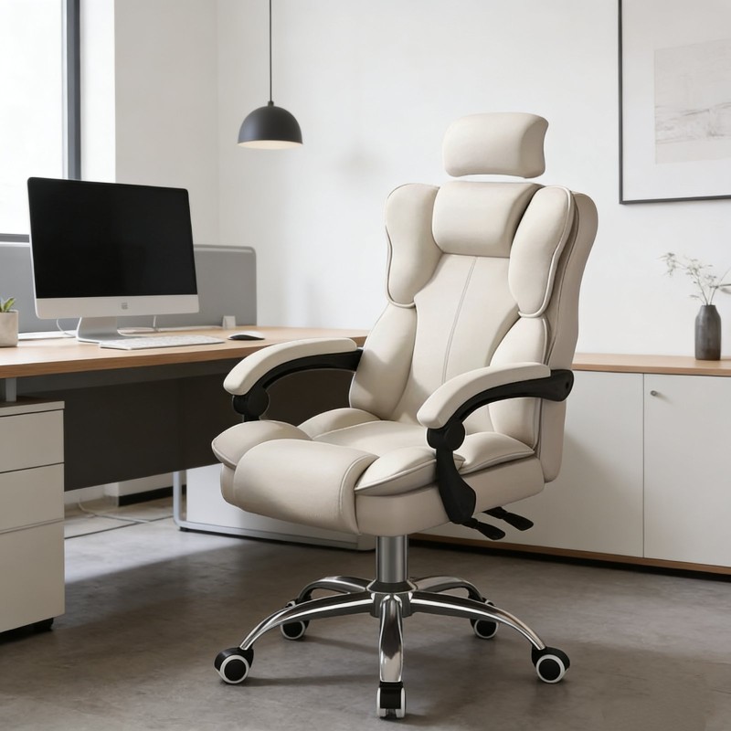 Καρέκλα Γραφείου Διευθυντική με μπράτσα και ανάκληση Δερματίνης Λευκό 113-121x69x64cm