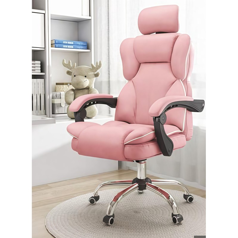 Καρέκλα Γραφείου Διευθυντική με μπράτσα και ανάκληση Δερματίνης Ροζ 113-121x69x64cm
