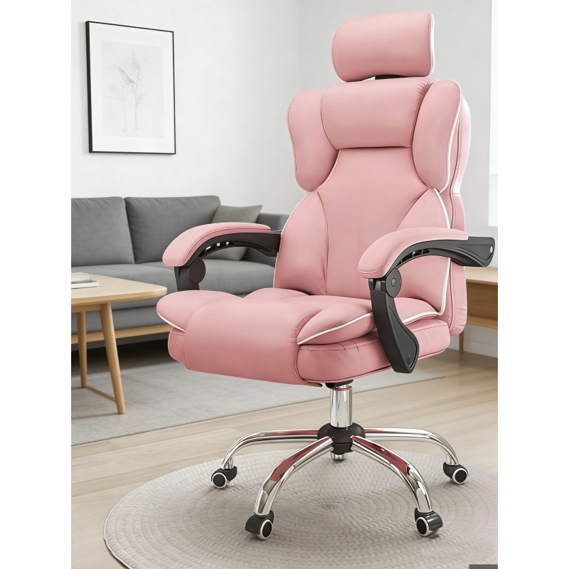 Καρέκλα Γραφείου Διευθυντική με μπράτσα και ανάκληση Δερματίνης Ροζ 113-121x69x64cm