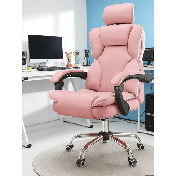 Καρέκλα Γραφείου Διευθυντική με μπράτσα και ανάκληση Δερματίνης Ροζ 113-121x69x64cm