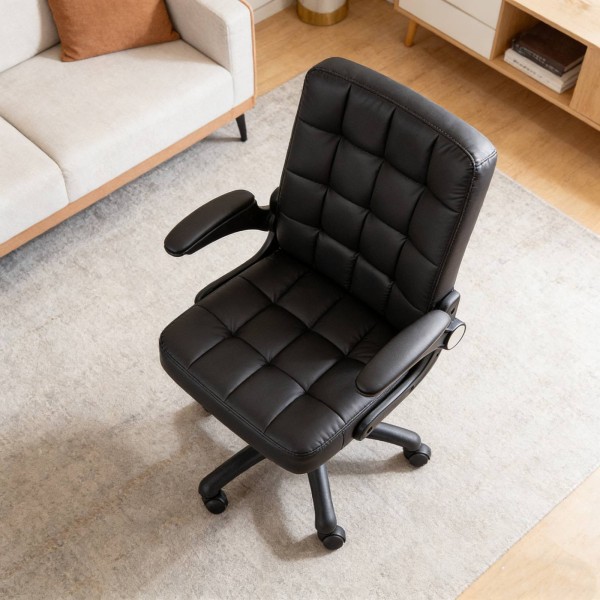 Καρέκλα Γραφείου Διευθυντική δερματίνης 97-107x45x45cm σε μαύρο χρώμα