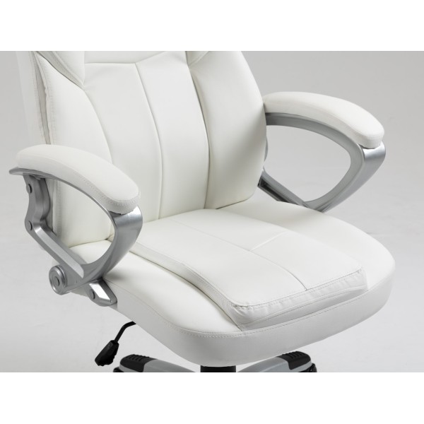 Καρέκλα Γραφείου Διευθυντική με μπράτσα και ανάκληση Δερματίνης Λευκό 113-121x69x64cm