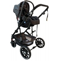 3 in 1 multi stroller Milan with car seat and foot cover for age 0 to 36 months grey with black frame