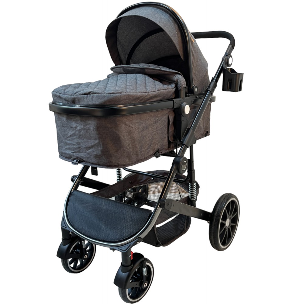 3 in 1 multi stroller Milan with car seat and foot cover for age 0 to 36 months grey with black frame