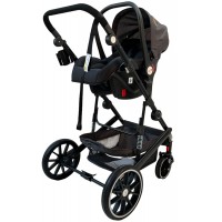 3 in 1 multi stroller Milan with car seat and foot cover for age 0 to 36 months grey with black frame