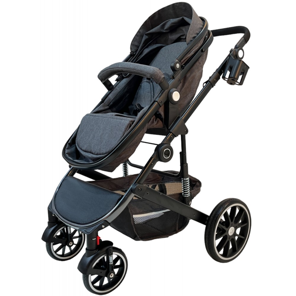 3 in 1 multi stroller Milan with car seat and foot cover for age 0 to 36 months grey with black frame