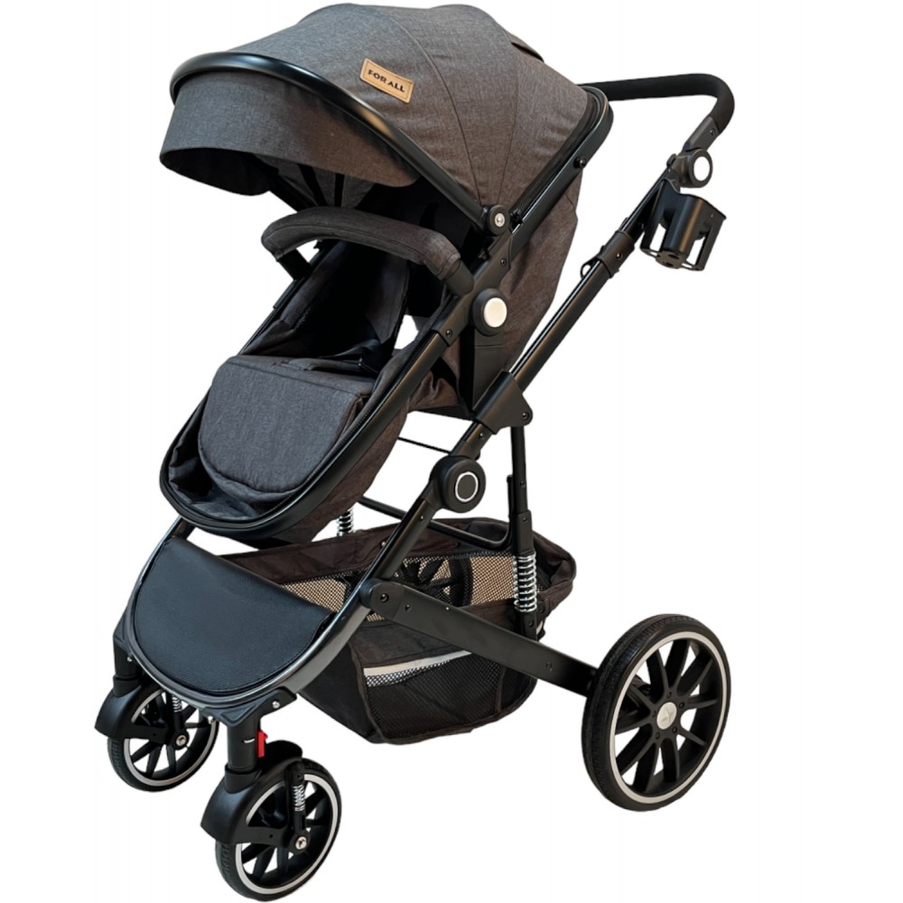 3 in 1 multi stroller Milan with car seat and foot cover for age 0 to 36 months grey with black frame