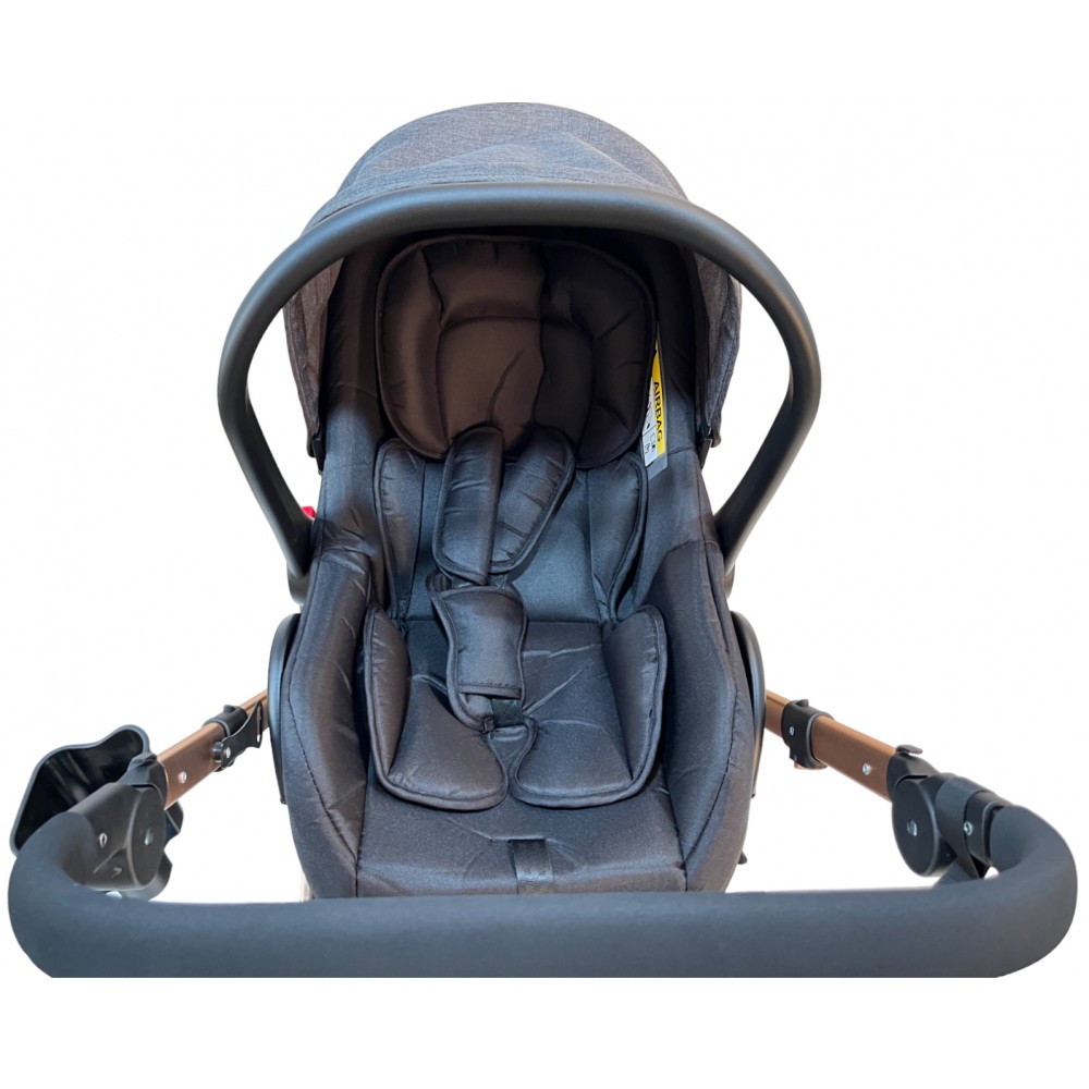 3 in 1 multi stroller Milan with car seat and foot cover for age 0 to 36 months grey with black frame