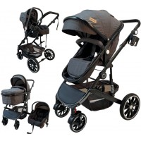 3 in 1 multi stroller Milan with car seat and foot cover for age 0 to 36 months grey with black frame