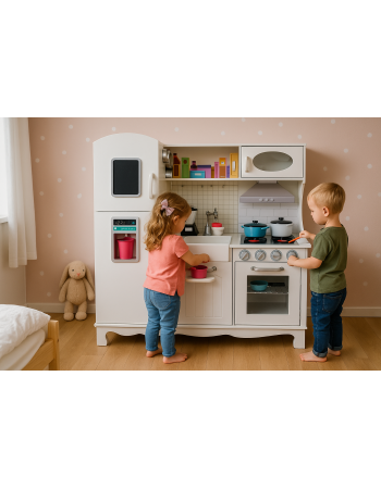 Ξύλινη Παιδική Κουζίνα Λευκή Παιχνίδι Μίμησης με διαστάσεις 102-5 x 91 x 30 