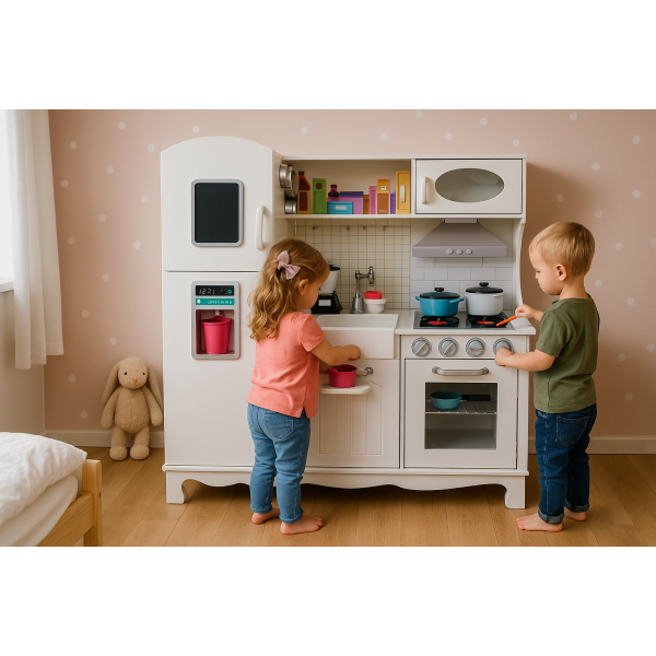 Ξύλινη Παιδική Κουζίνα Λευκή Παιχνίδι Μίμησης με διαστάσεις 102-5 x 91 x 30 