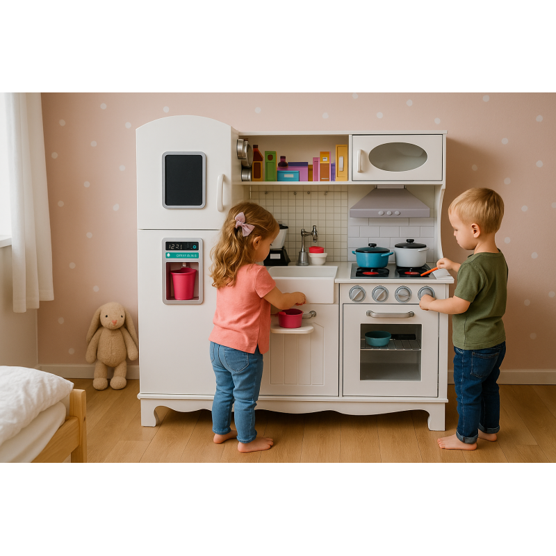 Ξύλινη Παιδική Κουζίνα Λευκή Παιχνίδι Μίμησης με διαστάσεις 102-5 x 91 x 30 