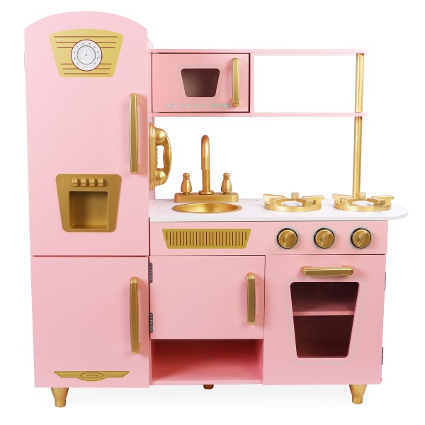 Ξύλινη Παιδική  Κουζίνα Παιχνίδι μίμησης ροζ με χρυσές λεπτομέρειες 85x33x88cm