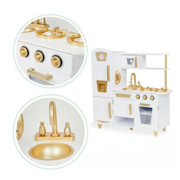 Ξύλινη Παιδική  Κουζίνα Παιχνίδι μίμησης Λευκή με χρυσές λεπτομέρειες 85x33x88cm