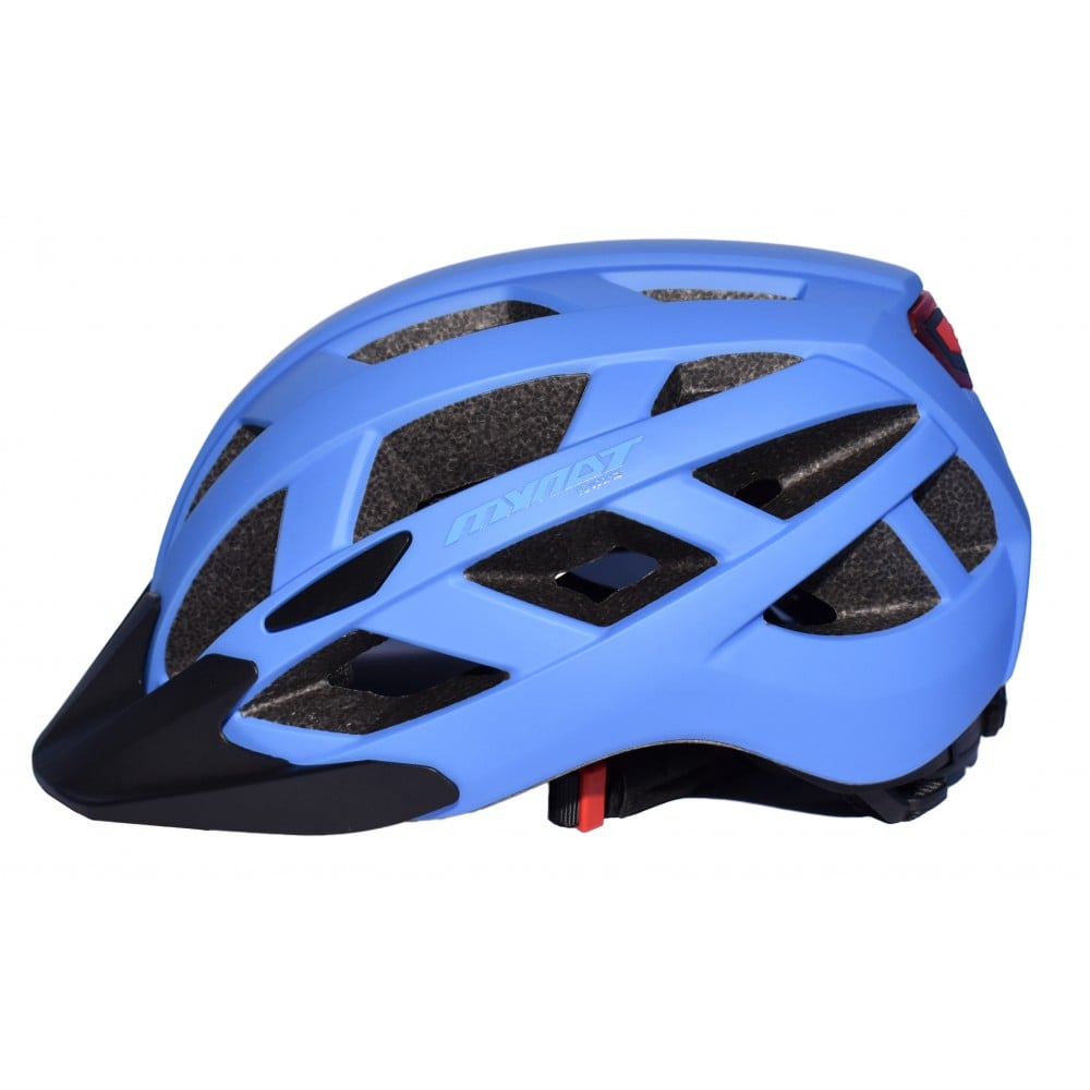 Bike helmet MY NAT with canopy and LED lights in blue color