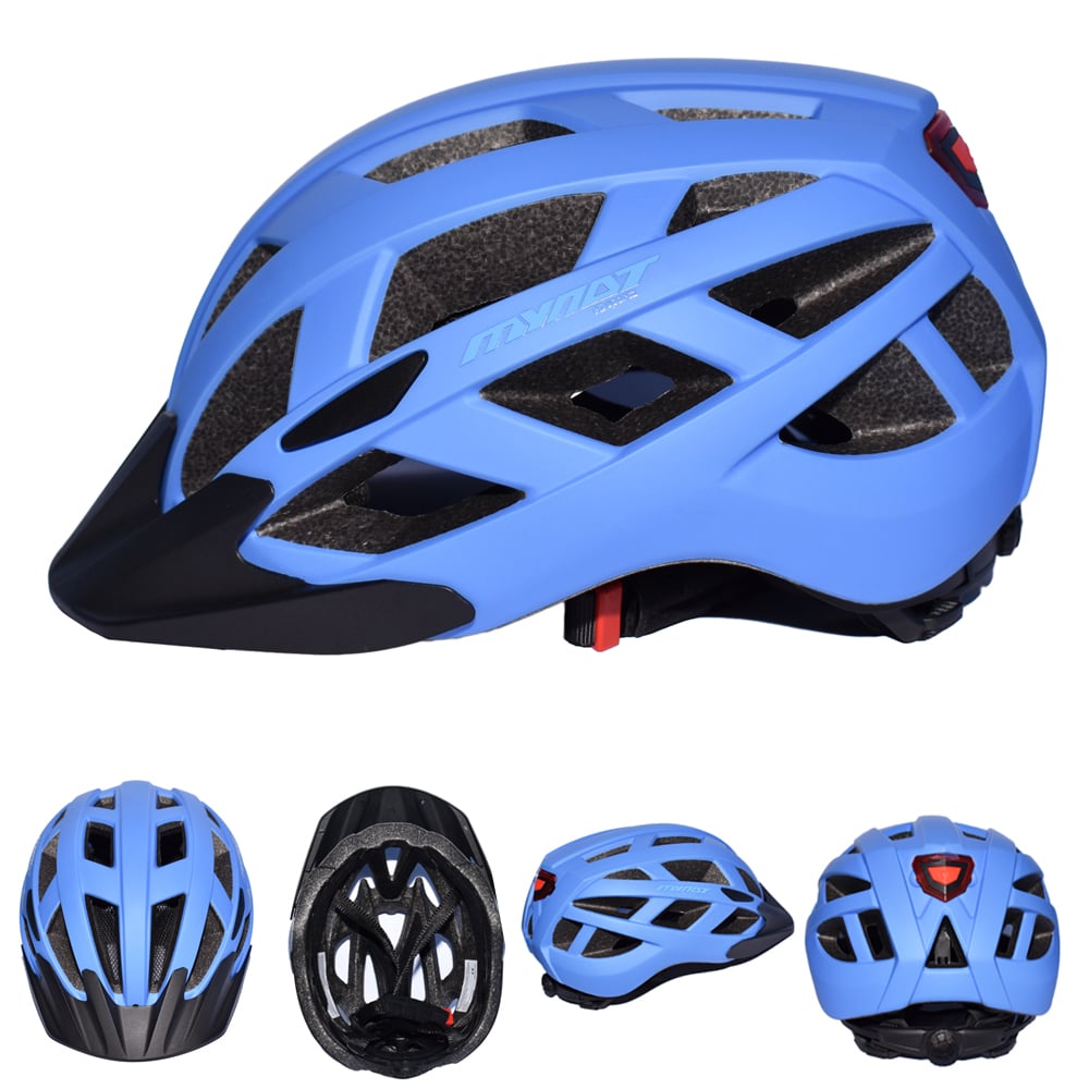 Bike helmet MY NAT with canopy and LED lights in blue color