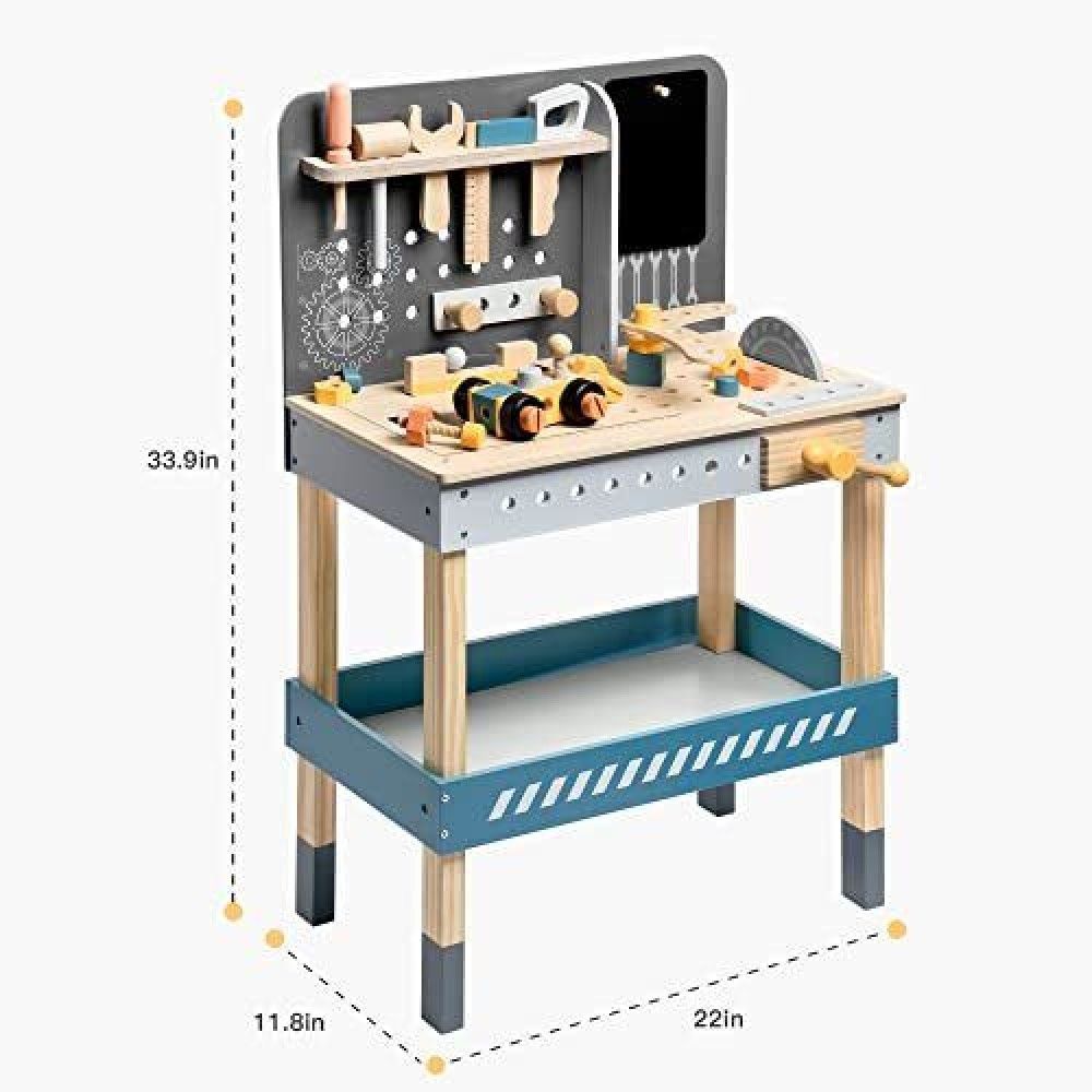 ROBOTIME Ξύλινος παιδικός πάγκος εργασίας με εργαλεία 43 τεμαχίων 55x29x86cm