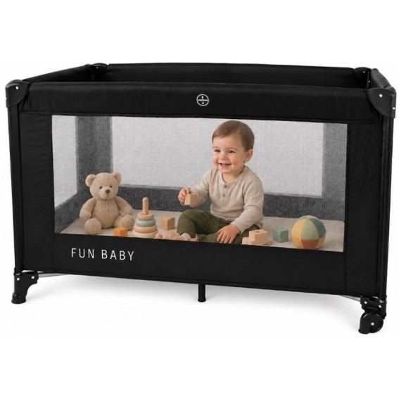 Παρκοκρέβατο μωρού αναδιπλούμενο Fun Baby 125x62x75cm σε μαύρο