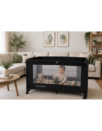 Παρκοκρέβατο μωρού αναδιπλούμενο Fun Baby 125x62x75cm σε μαύρο