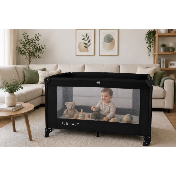 Παρκοκρέβατο μωρού αναδιπλούμενο Fun Baby 125x62x75cm σε μαύρο