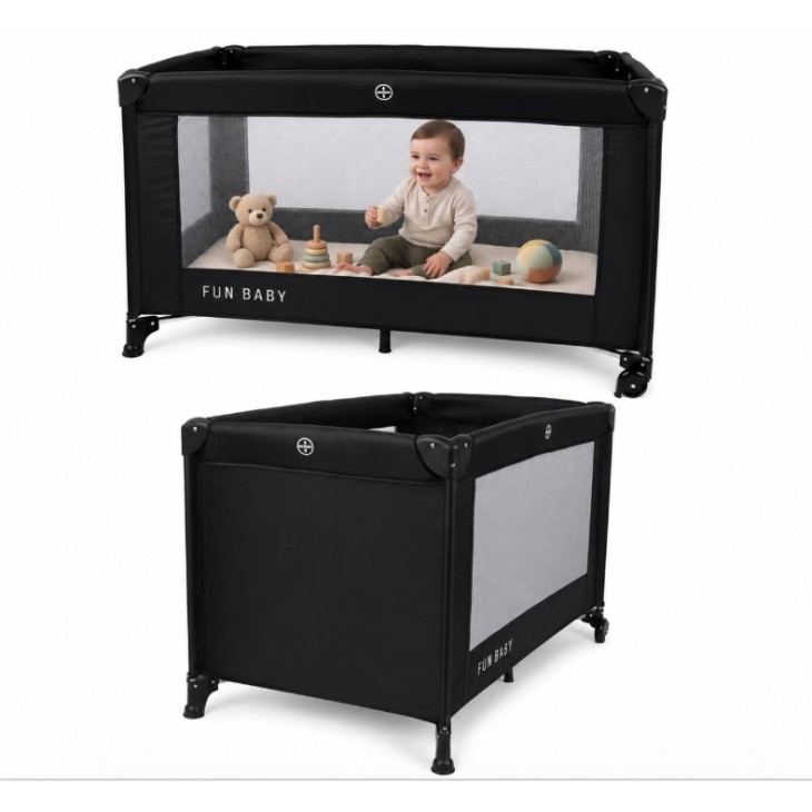 Παρκοκρέβατο μωρού αναδιπλούμενο Fun Baby 125x62x75cm σε μαύρο
