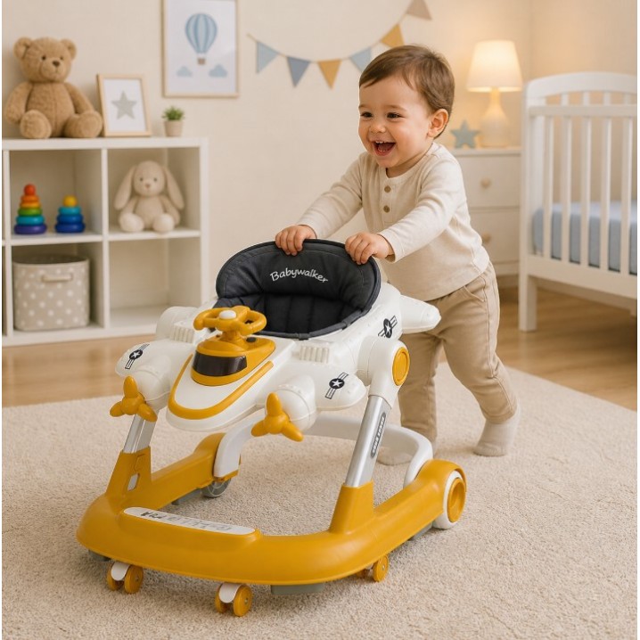 2 σε 1 Βρεφική περπατούρα - στράτα με σχέδιο αεροπλανάκι με φρένο στις ρόδες για 6+ μηνών έως 3 ετών
