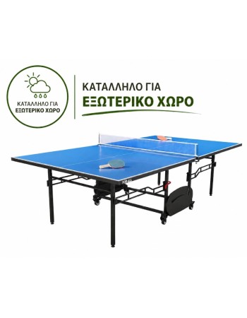 Aναδιπλούμενο  Εξωτερικού χώρου Τραπέζι Ping Pong με αξεσουάρ και ρόδες μεταφοράς 274x152x76cm