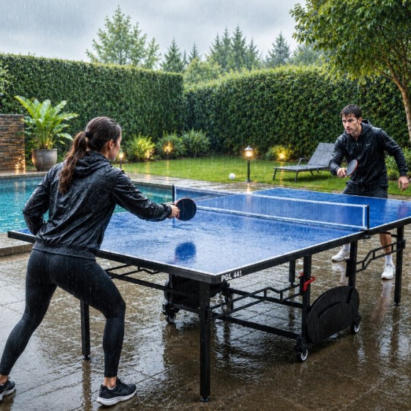 Εξωτερικού χώρου Τραπέζι Ping Pong αναδιπλούμενο με αξεσουάρ και ρόδες μεταφοράς 274x152x76cm