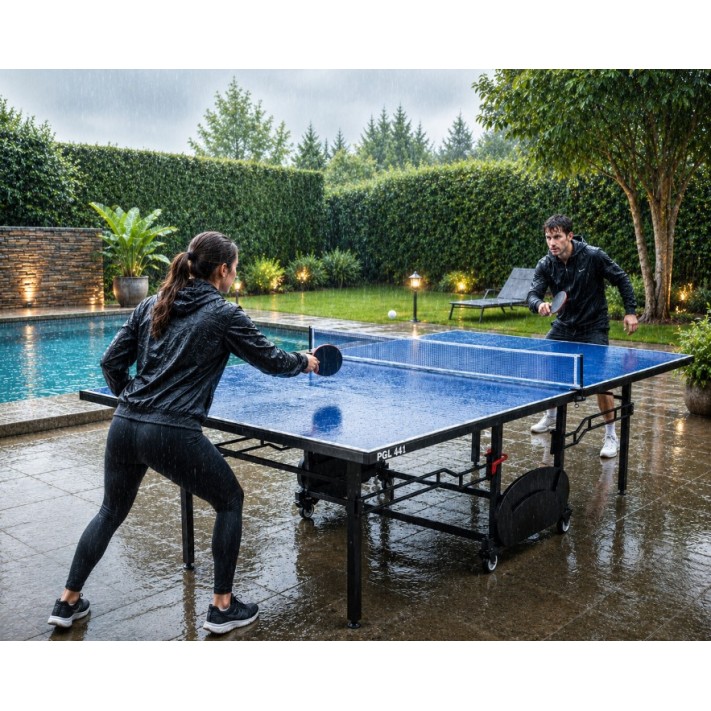 Εξωτερικού χώρου Τραπέζι Ping Pong αναδιπλούμενο με αξεσουάρ και ρόδες μεταφοράς 274x152x76cm