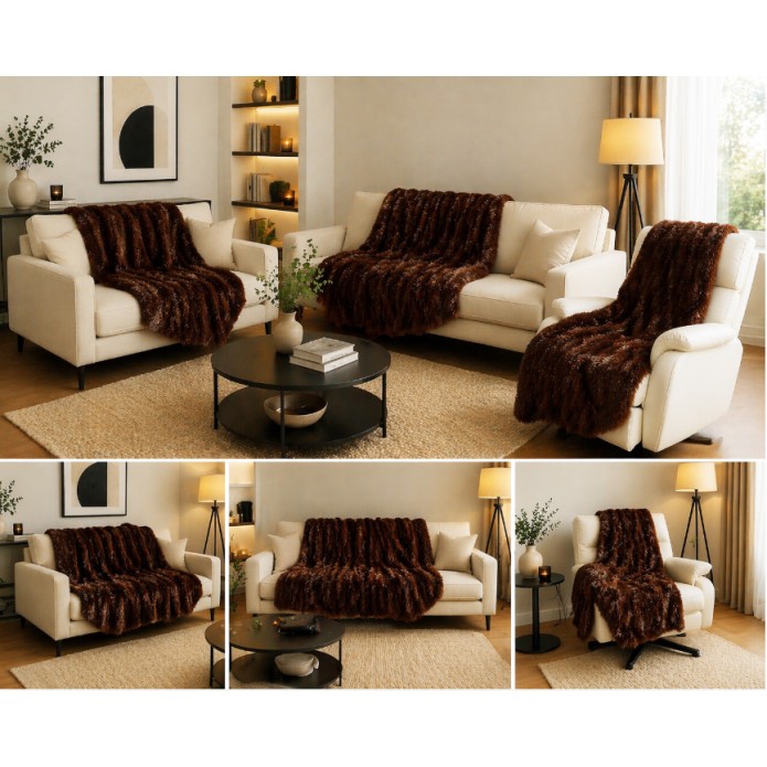 Σετ Ριχτάρια 3 τεμαχίων για διθέσιο, τριθέσιο καναπέ και πολυθρόνα σε καφέ χρώμα