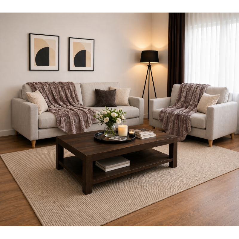 Σετ Ριχτάρια 2 τεμαχίων για διθέσιο και τριθέσιο καναπέ σε καφέ ανοιχτό χρώμα