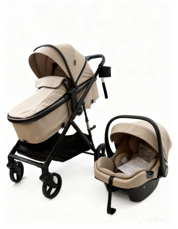 3 σε 1 αναδιπλούμενο πολυκαρότσι μωρού Fun Baby Star με κάθισμα αυτοκινήτου που κουμπώνει στο σκελετό κάθισμα που μετατρέπεται σε καλαθούνα 0+ μπεζ