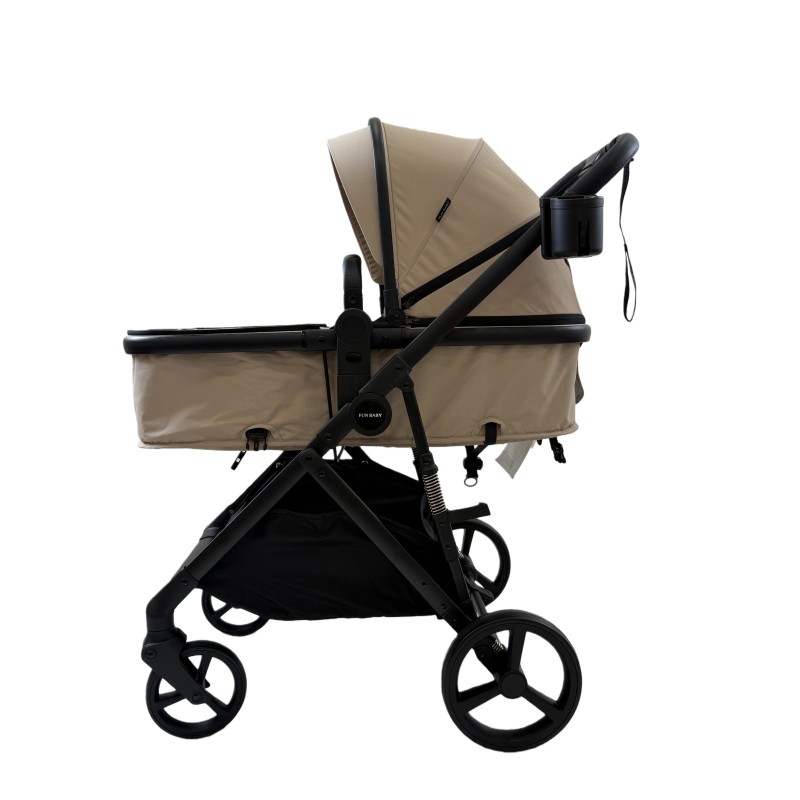 3 σε 1 αναδιπλούμενο πολυκαρότσι μωρού Fun Baby Star με κάθισμα αυτοκινήτου που κουμπώνει στο σκελετό κάθισμα που μετατρέπεται σε καλαθούνα 0+ μπεζ