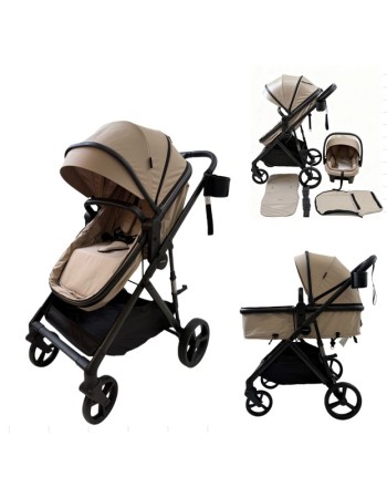 3 σε 1 αναδιπλούμενο πολυκαρότσι μωρού Fun Baby Star με κάθισμα αυτοκινήτου που κουμπώνει στο σκελετό κάθισμα που μετατρέπεται σε καλαθούνα 0+ μπεζ