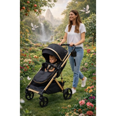 3 σε 1 αναδιπλούμενο πολυκαρότσι μωρού Fun Baby Star με κάθισμα αυτοκινήτου που κουμπώνει στο σκελετό κάθισμα που μετατρέπεται σε καλαθούνα 0+ μαύρο χρυσό