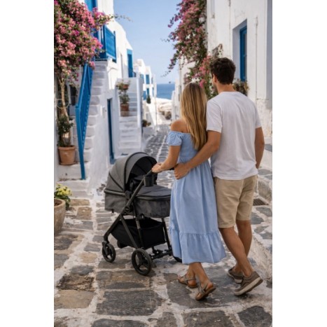 3 σε 1 αναδιπλούμενο πολυκαρότσι μωρού Fun Baby Star με κάθισμα αυτοκινήτου που κουμπώνει στο σκελετό κάθισμα που μετατρέπεται σε καλαθούνα 0 γκρι